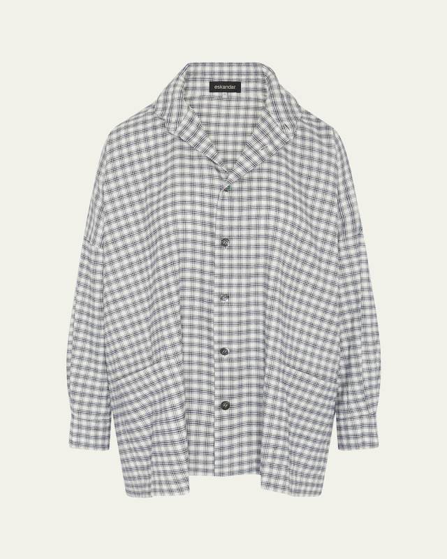 Mini Houndstooth Wide Longer-Back Double Stand-Collar Shirt Jacket (Long Length)